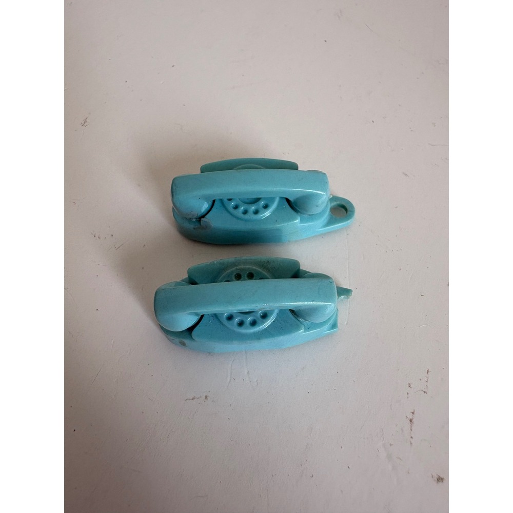 Vintage Bell System Princess Phone Miniature Charms‎ Turquoise Blue Set of 2